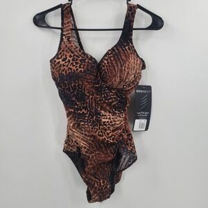 Women's Miraclesuit Brown Tigris Siren One Piece Underwire Swimsuit Size 10 NEW